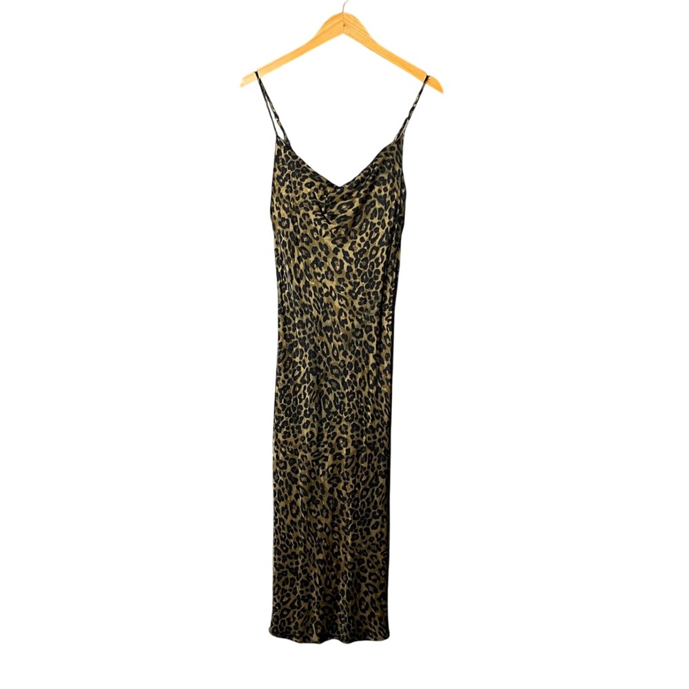 Zara Slip Dress Women L Leopard Print Cowl Neck Satin Indie Sleaze 90s Strappy